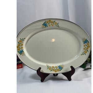Vintage Oval Metal & Enamel Platter 14"x10" - Floral